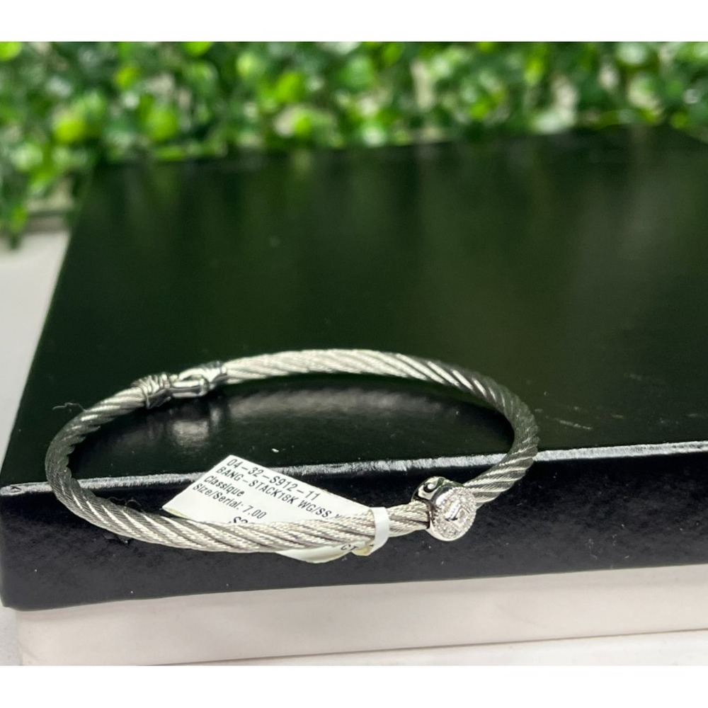 CHARRIOL 18K White Gold 0.05ct Diamond Stainless Steel  Wire Cable Bracelet Sz 7 - Picture 7 of 7